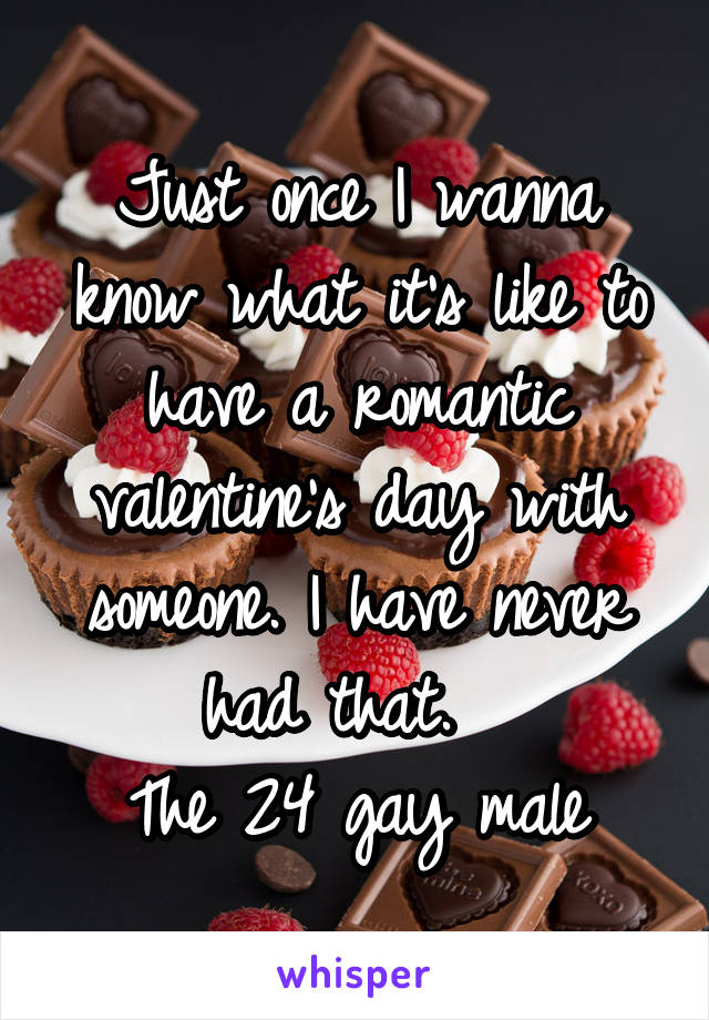 Just once I wanna know what it's like to have a romantic valentine's day with someone. I have never had that.  
The 24 gay male