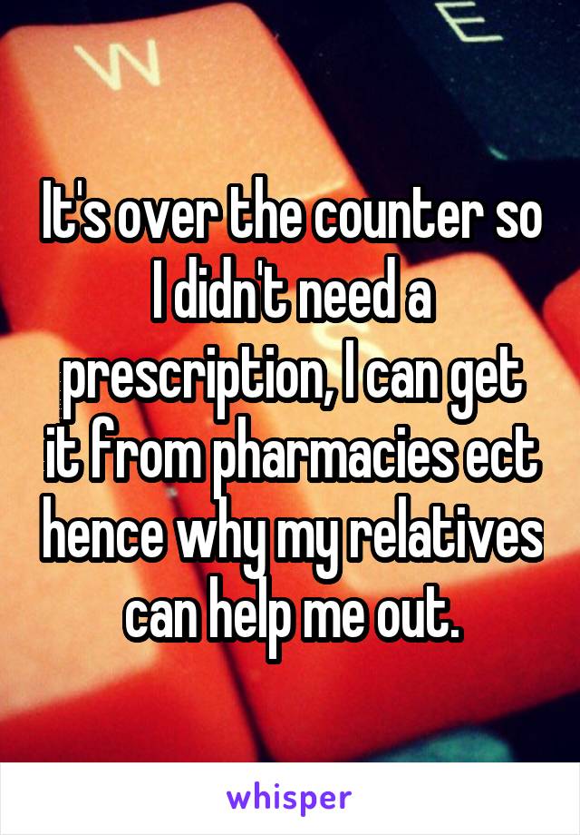 It's over the counter so I didn't need a prescription, I can get it from pharmacies ect hence why my relatives can help me out.