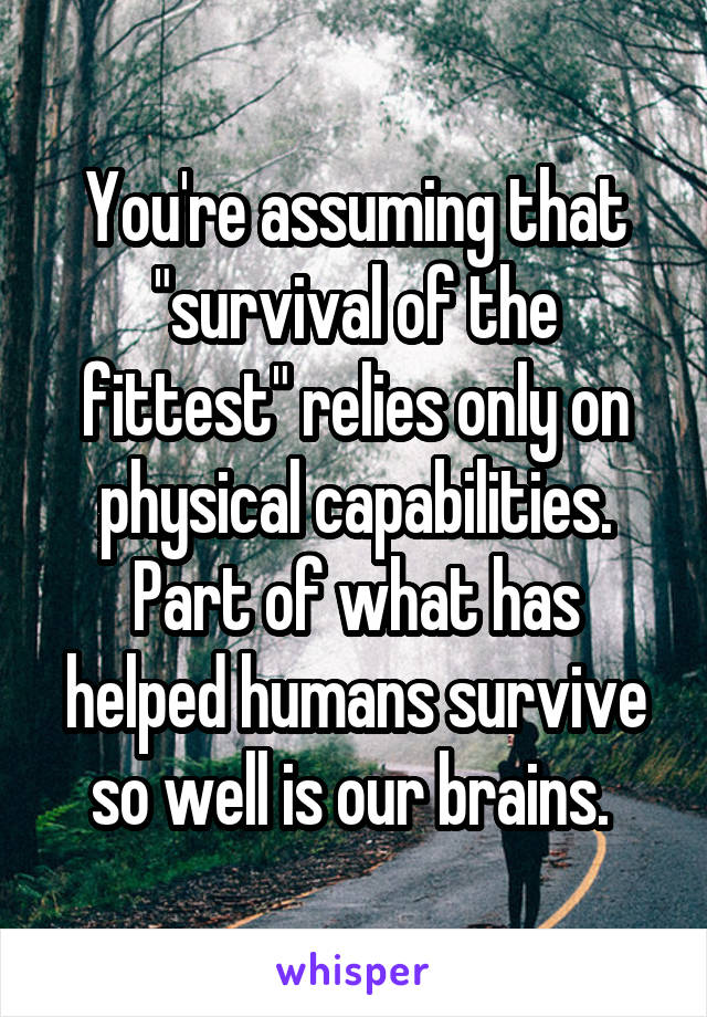 You're assuming that "survival of the fittest" relies only on physical capabilities. Part of what has helped humans survive so well is our brains. 