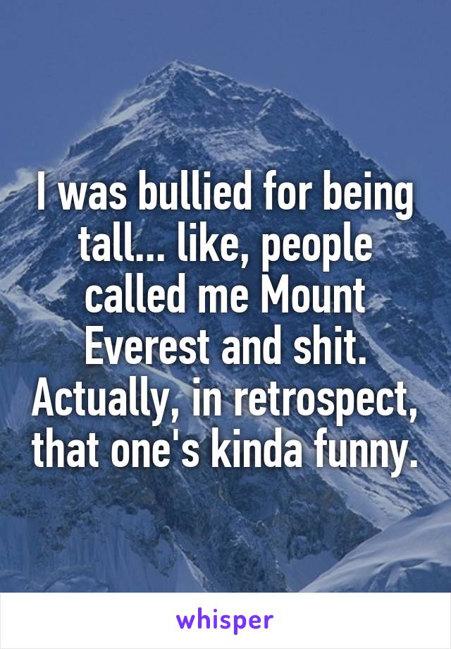 I was bullied for being tall... like, people called me Mount Everest and shit. Actually, in retrospect, that one's kinda funny.