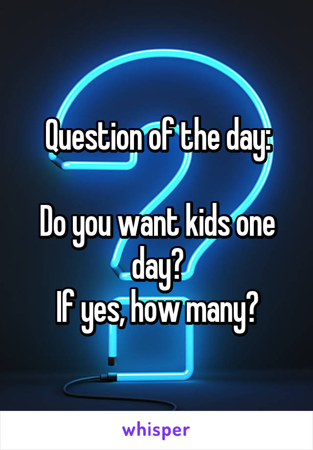 Question of the day:

Do you want kids one day?
If yes, how many?