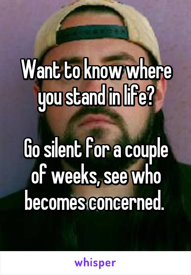 Want to know where you stand in life?

Go silent for a couple of weeks, see who becomes concerned. 