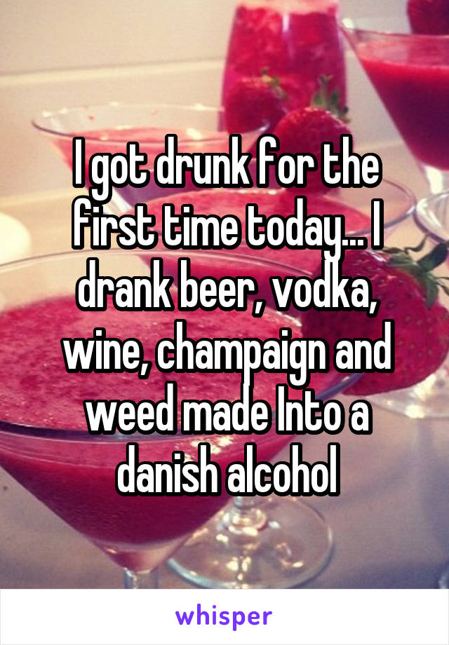 I got drunk for the first time today... I drank beer, vodka, wine, champaign and weed made Into a danish alcohol