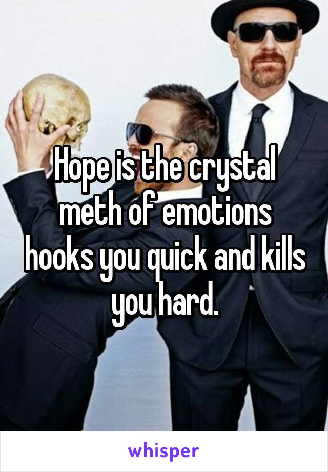 Hope is the crystal meth of emotions hooks you quick and kills you hard.