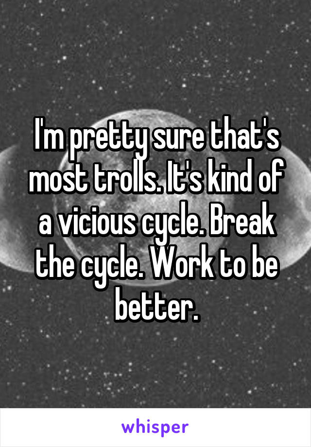 I'm pretty sure that's most trolls. It's kind of a vicious cycle. Break the cycle. Work to be better.