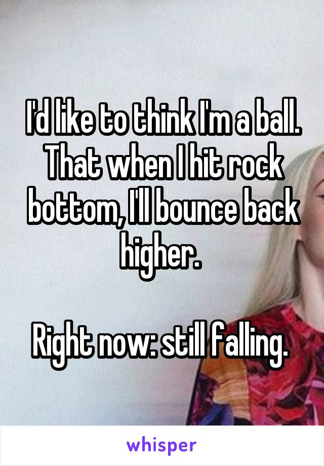 I'd like to think I'm a ball. That when I hit rock bottom, I'll bounce back higher. 

Right now: still falling. 