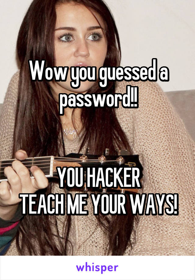 Wow you guessed a password!!


YOU HACKER
TEACH ME YOUR WAYS!