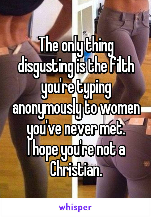 The only thing disgusting is the filth you're typing anonymously to women you've never met.
I hope you're not a Christian.