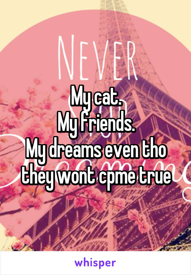 My cat.
My friends.
My dreams even tho they wont cpme true