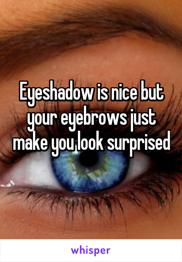 Eyeshadow is nice but your eyebrows just make you look surprised 
