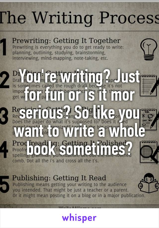 You're writing? Just for fun or is it mor serious? So like you want to write a whole book sometimes?