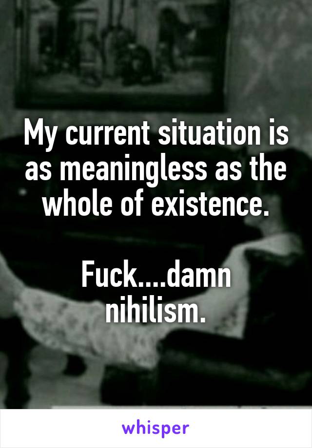 My current situation is as meaningless as the whole of existence.

Fuck....damn nihilism.