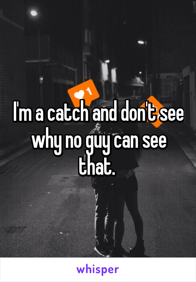 I'm a catch and don't see why no guy can see that. 