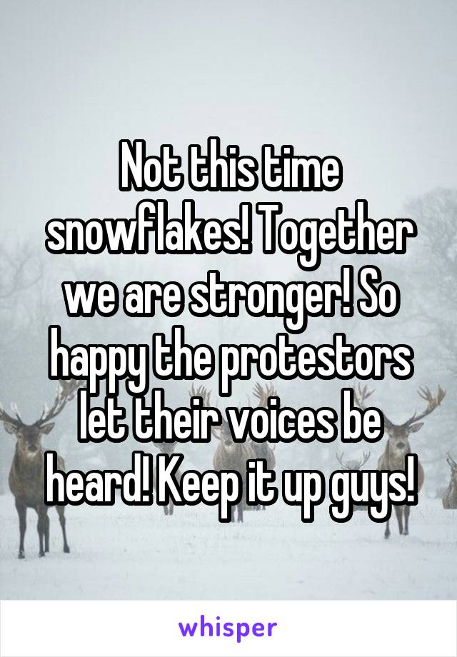 Not this time snowflakes! Together we are stronger! So happy the protestors let their voices be heard! Keep it up guys!