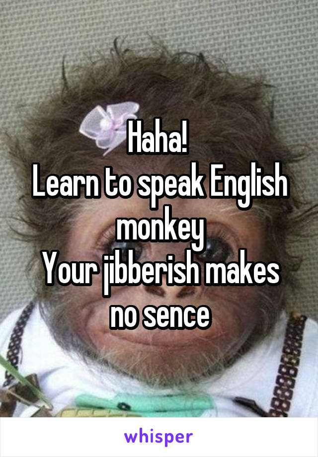 Haha! 
Learn to speak English monkey
Your jibberish makes no sence