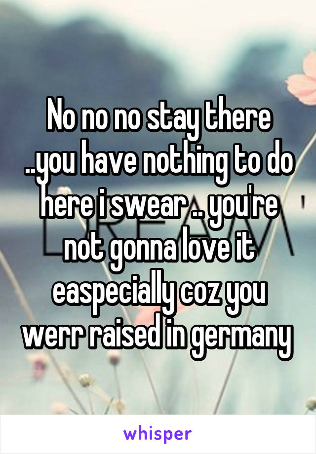 No no no stay there ..you have nothing to do here i swear .. you're not gonna love it easpecially coz you werr raised in germany 