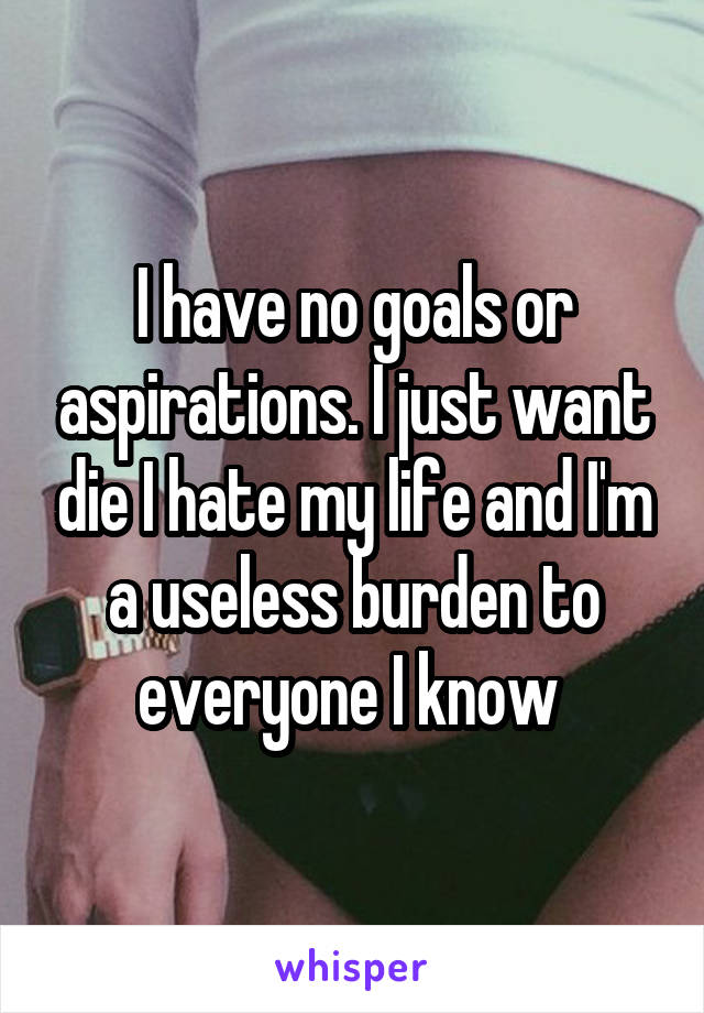 I have no goals or aspirations. I just want die I hate my life and I'm a useless burden to everyone I know 