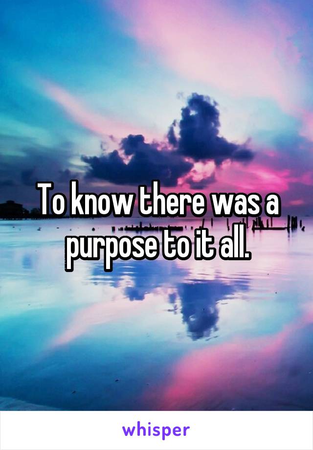 To know there was a purpose to it all.