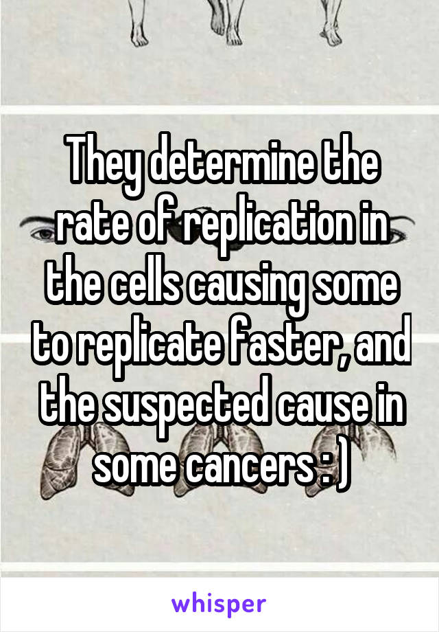 They determine the rate of replication in the cells causing some to replicate faster, and the suspected cause in some cancers : )