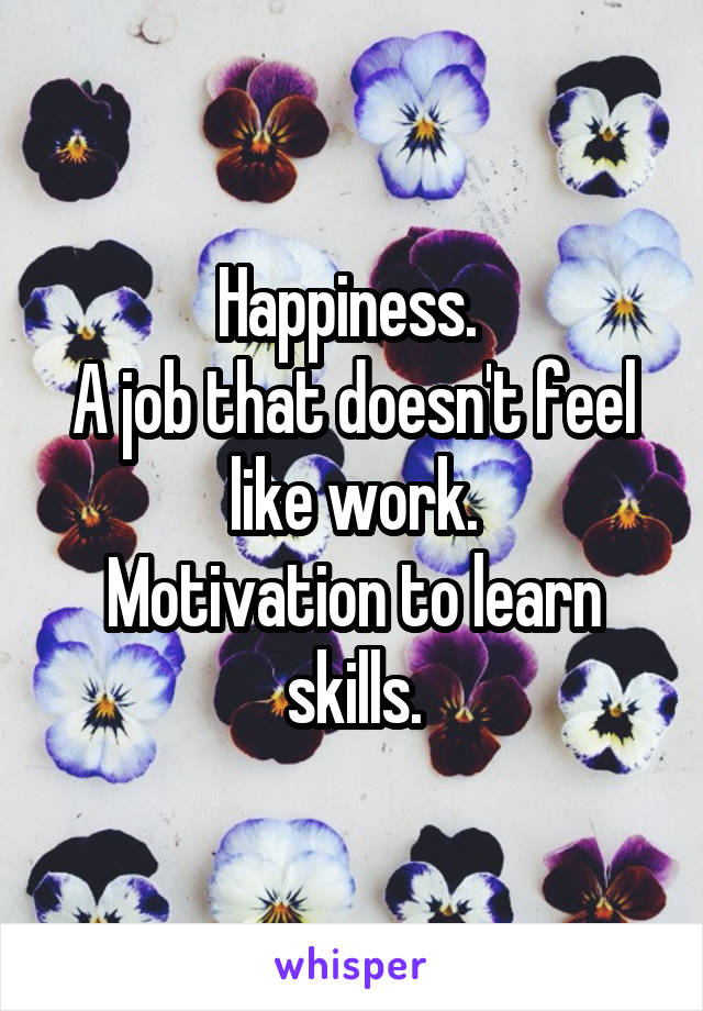 Happiness. 
A job that doesn't feel like work.
Motivation to learn skills.