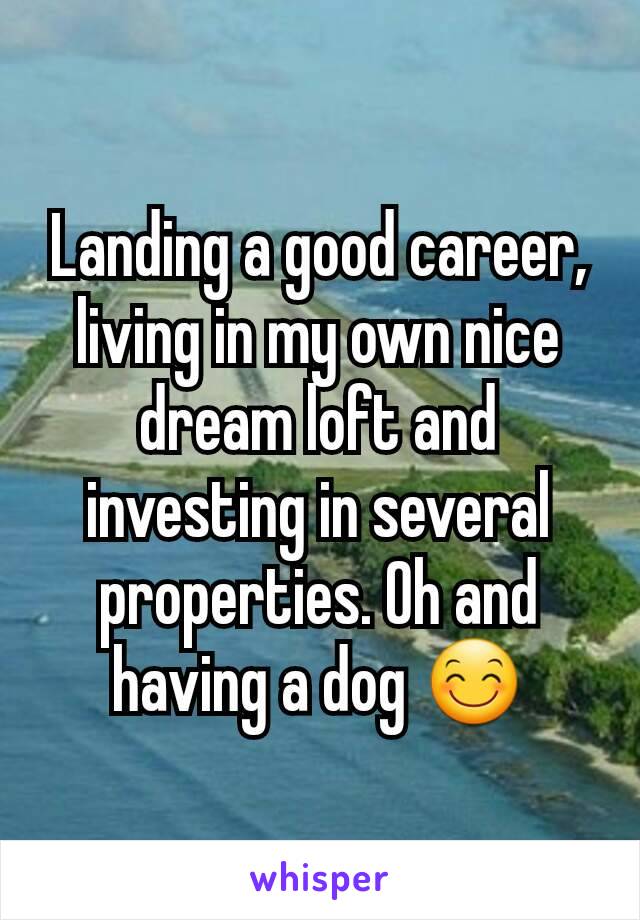 Landing a good career, living in my own nice dream loft and investing in several properties. Oh and having a dog 😊