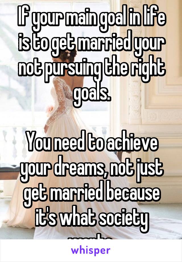 If your main goal in life is to get married your not pursuing the right goals.

You need to achieve your dreams, not just get married because it's what society wants.