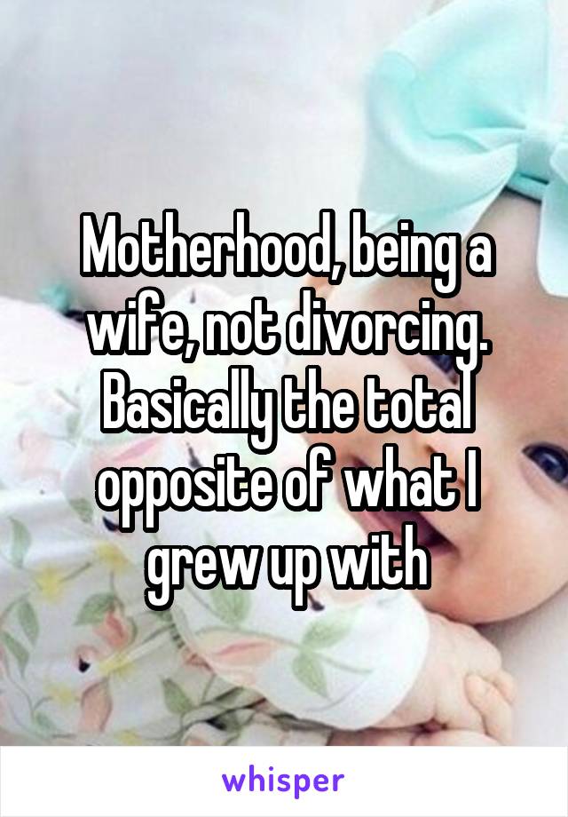 Motherhood, being a wife, not divorcing. Basically the total opposite of what I grew up with