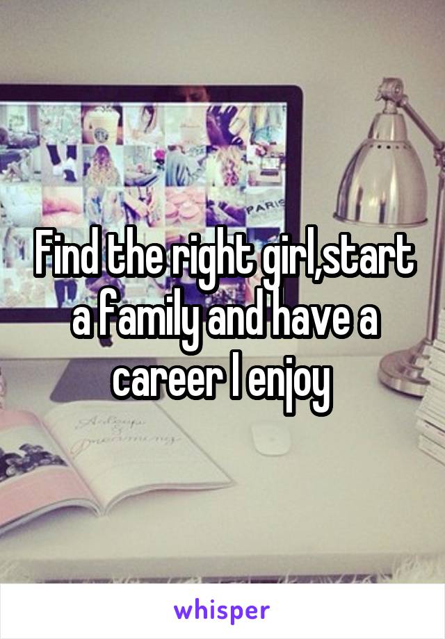 Find the right girl,start a family and have a career I enjoy 