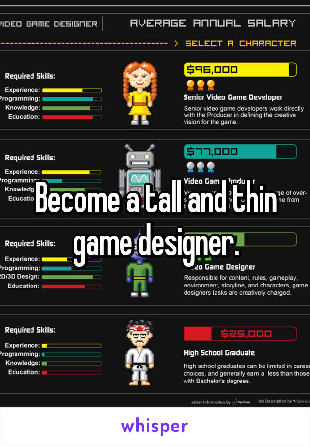 Become a tall and thin game designer.