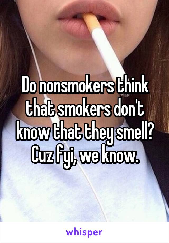 Do nonsmokers think that smokers don't know that they smell? Cuz fyi, we know.