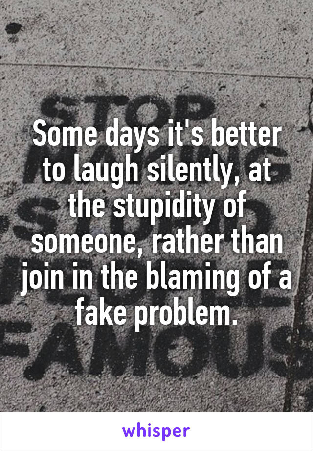 Some days it's better to laugh silently, at the stupidity of someone, rather than join in the blaming of a fake problem.