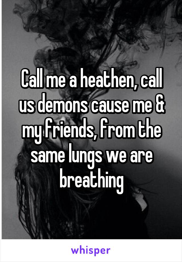 Call me a heathen, call us demons cause me & my friends, from the same lungs we are breathing