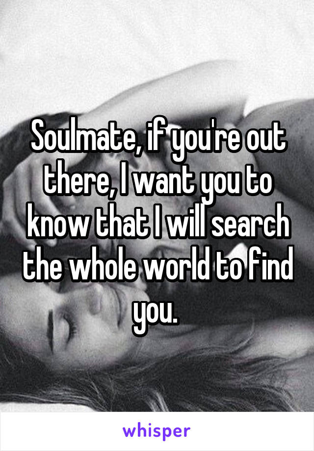 Soulmate, if you're out there, I want you to know that I will search the whole world to find you. 