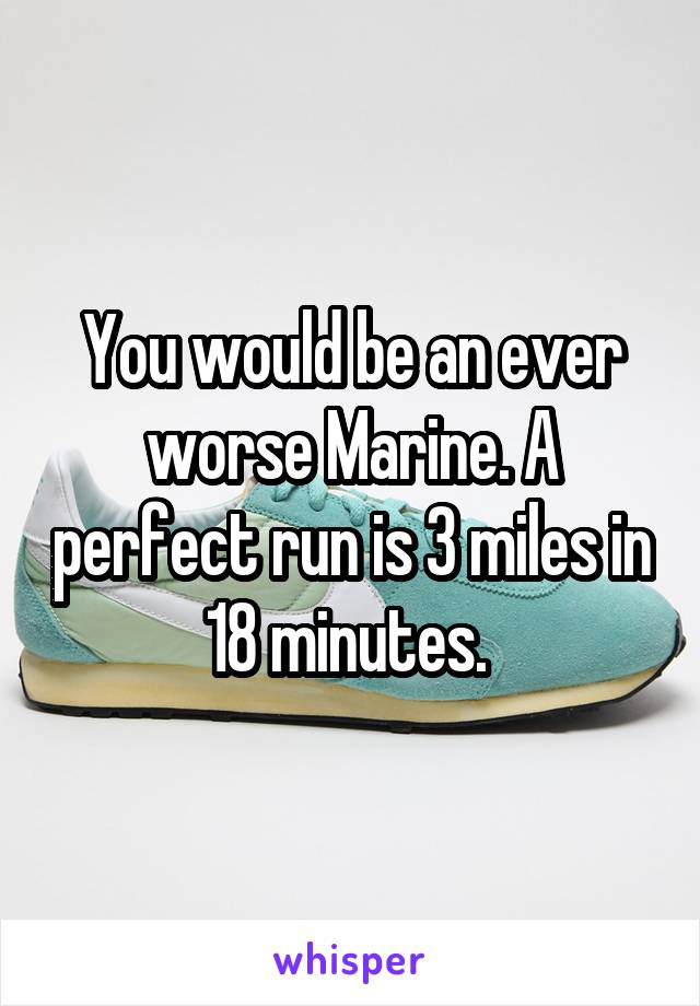 You would be an ever worse Marine. A perfect run is 3 miles in 18 minutes. 