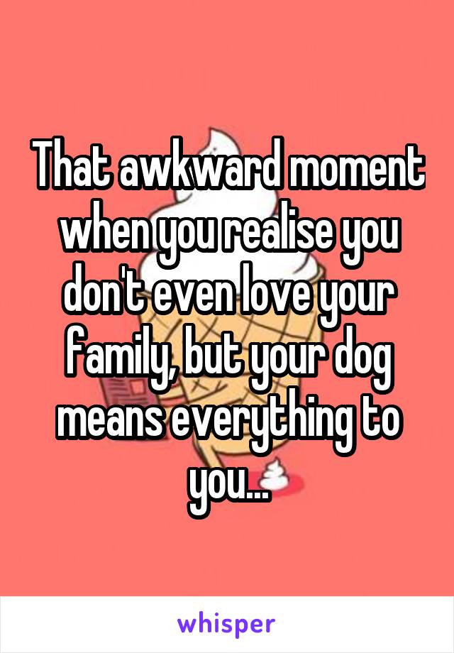 That awkward moment when you realise you don't even love your family, but your dog means everything to you...