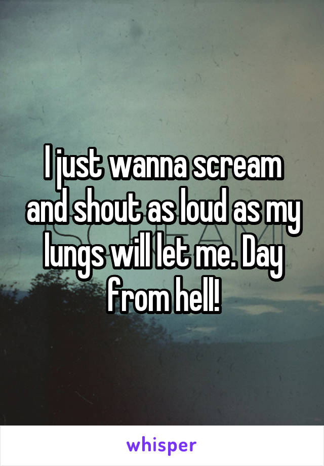 I just wanna scream and shout as loud as my lungs will let me. Day from hell!