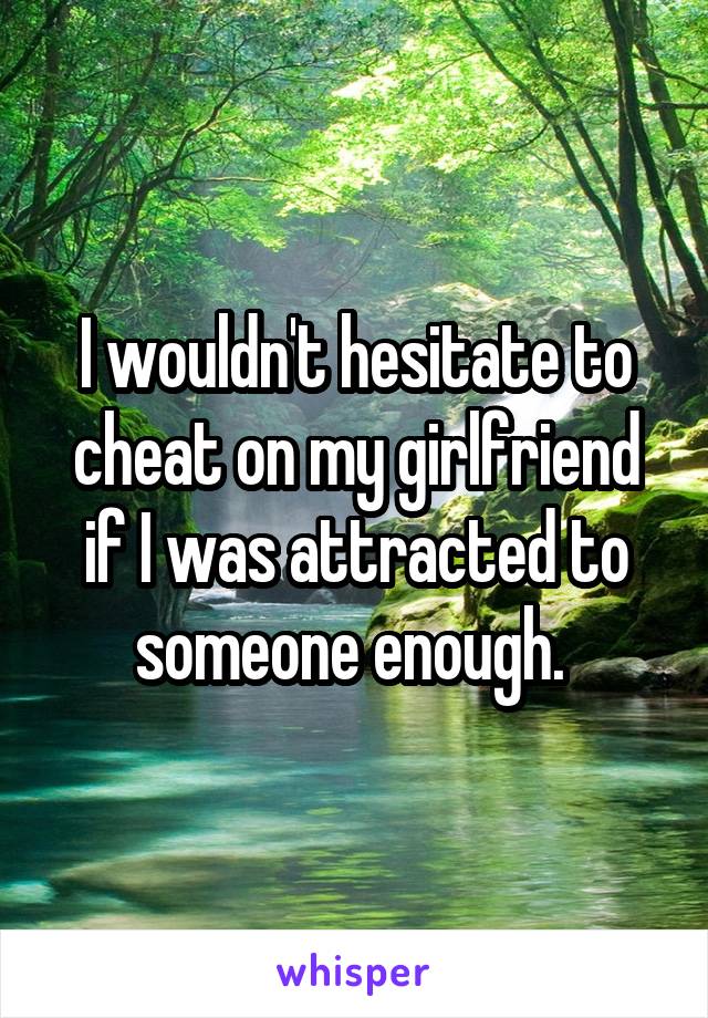 I wouldn't hesitate to cheat on my girlfriend if I was attracted to someone enough. 