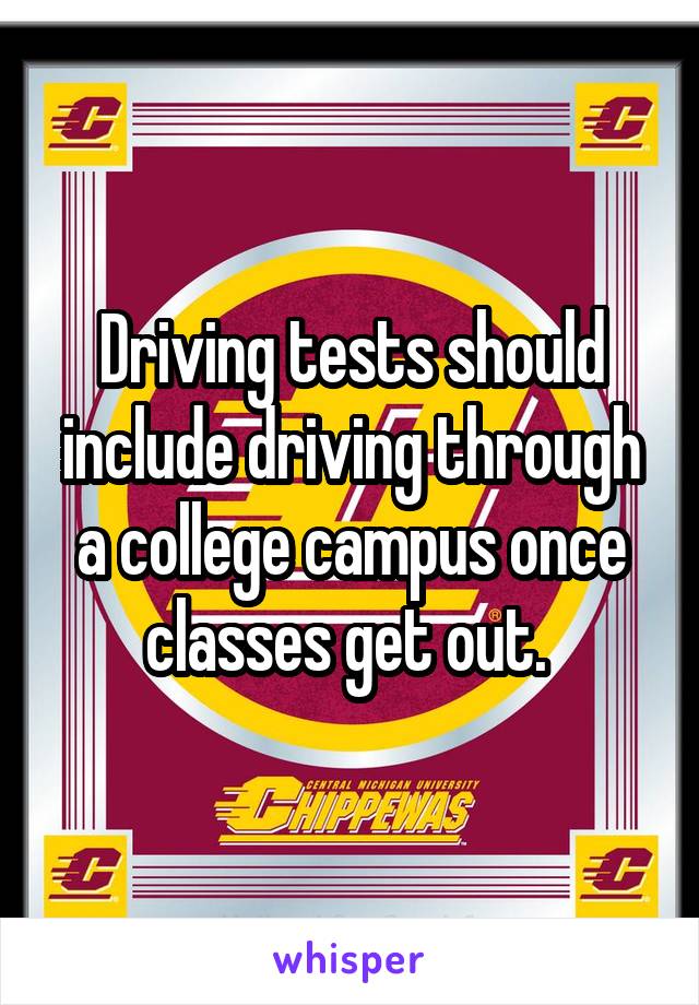 Driving tests should include driving through a college campus once classes get out. 