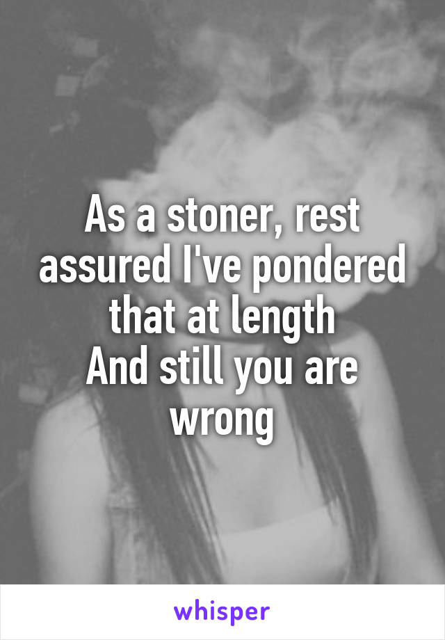 As a stoner, rest assured I've pondered that at length
And still you are wrong