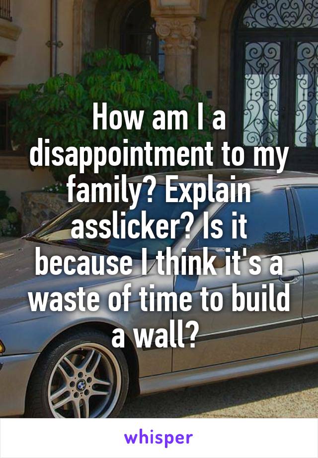 How am I a disappointment to my family? Explain asslicker? Is it because I think it's a waste of time to build a wall? 