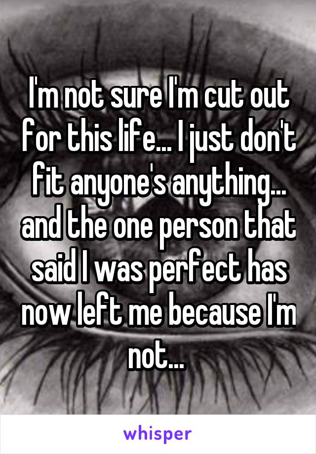 I'm not sure I'm cut out for this life... I just don't fit anyone's anything... and the one person that said I was perfect has now left me because I'm not... 