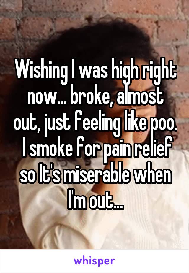 Wishing I was high right now... broke, almost out, just feeling like poo.  I smoke for pain relief so It's miserable when I'm out...