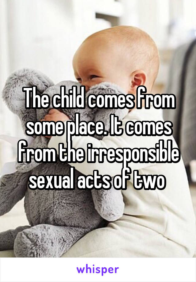 The child comes from some place. It comes from the irresponsible sexual acts of two 