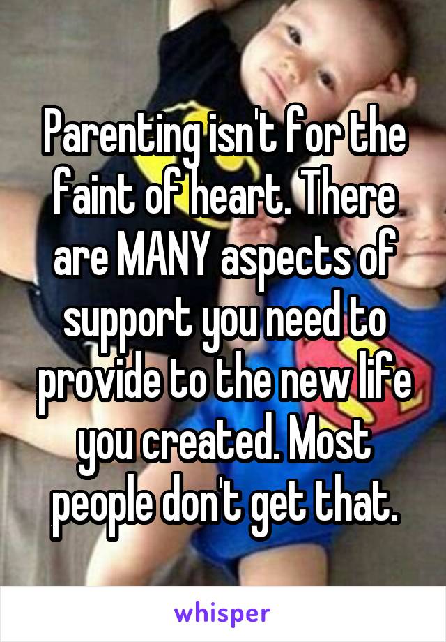 Parenting isn't for the faint of heart. There are MANY aspects of support you need to provide to the new life you created. Most people don't get that.