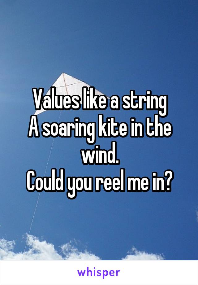 Values like a string
A soaring kite in the wind.
Could you reel me in?