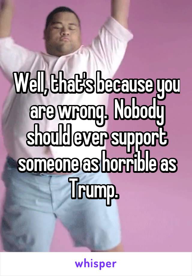 Well, that's because you are wrong.  Nobody should ever support someone as horrible as Trump.  