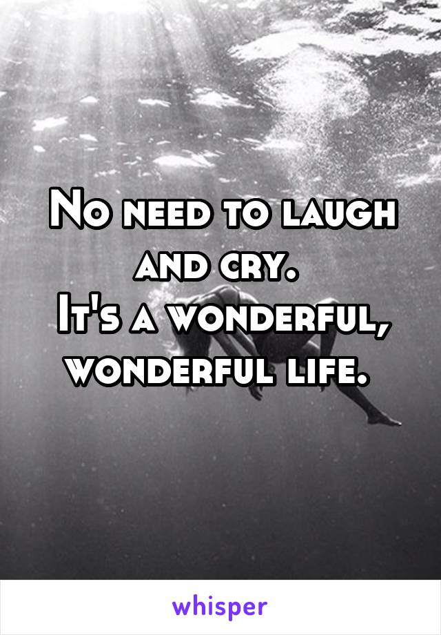 No need to laugh and cry. 
It's a wonderful, wonderful life. 
