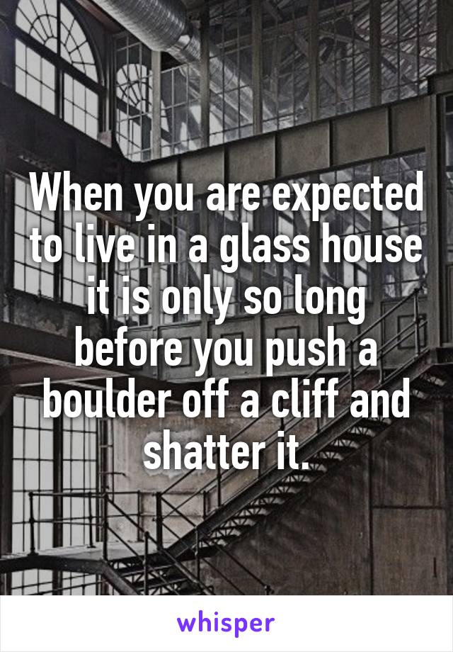 When you are expected to live in a glass house it is only so long before you push a boulder off a cliff and shatter it.