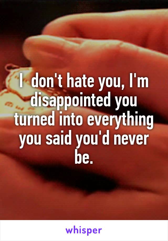 I  don't hate you, I'm disappointed you turned into everything you said you'd never be.