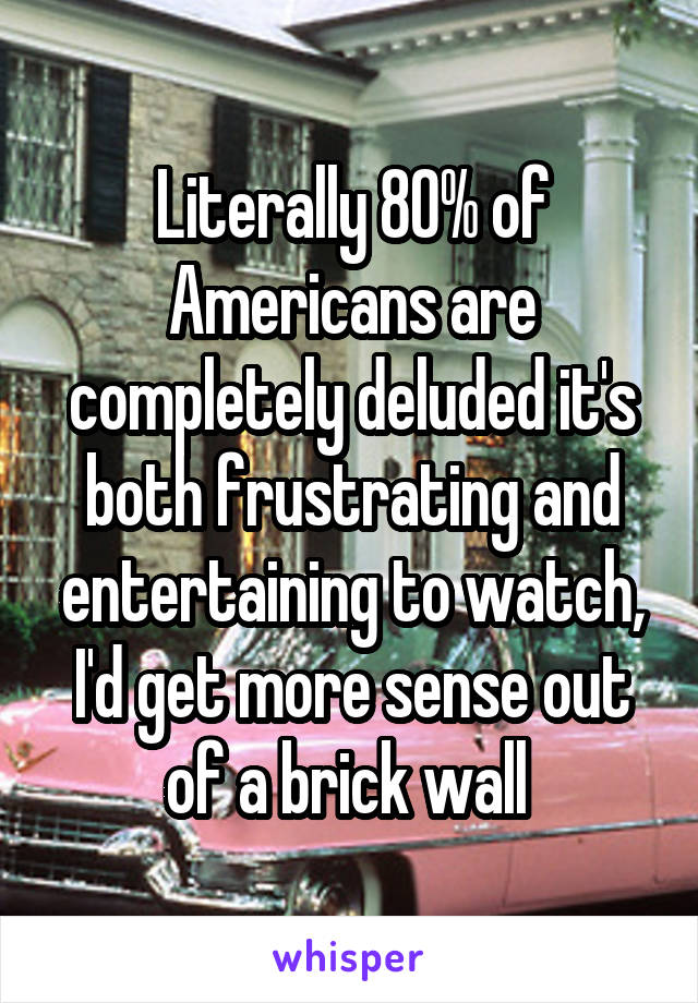 Literally 80% of Americans are completely deluded it's both frustrating and entertaining to watch, I'd get more sense out of a brick wall 